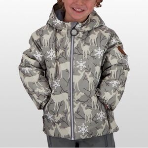 Obermeyer Kids' Ash Jacket in the grey deer and snowflake print 4